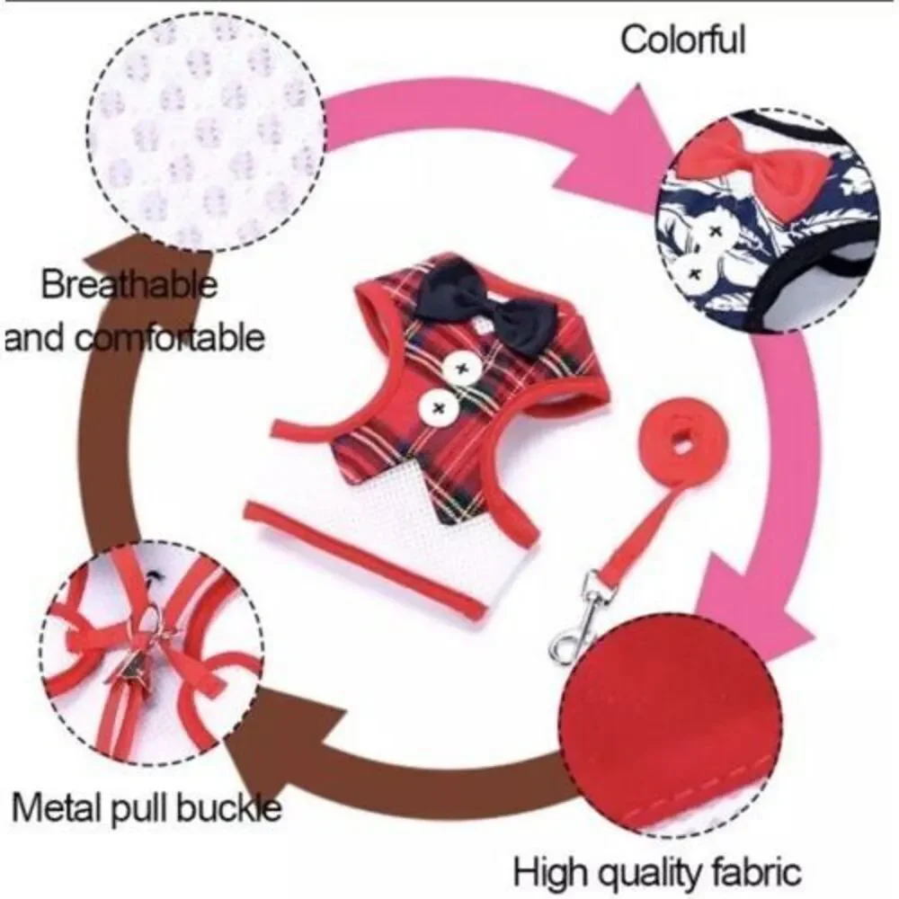Small Dog Cat vest Breathable Mesh‎ Harness Collar soft chest strap L Leash set